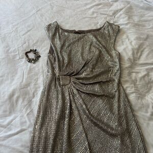 Elegant Metallic Silver Dress with bracelet